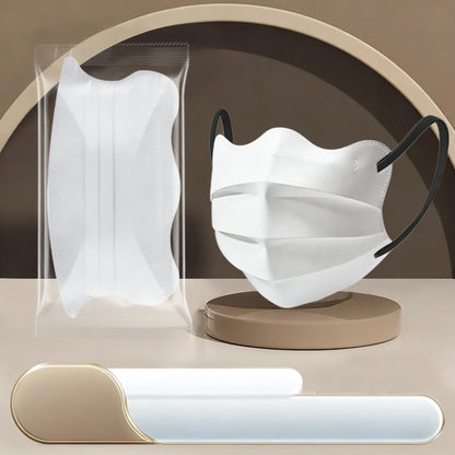 Blue disposable face masks with wide flat earloops, individually wrapped, 3-layer spunlace non-woven material for daily protection.