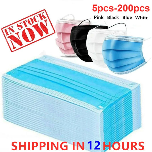 Blue 3-layer disposable mouth masks with elastic ear loops, anti-dust non-woven meltblown cloth masks for face protection.