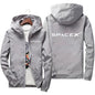 Blue men's SpaceX logo hoodie featuring a zipper, casual design, suitable for spring and autumn, sporty protective jacket
