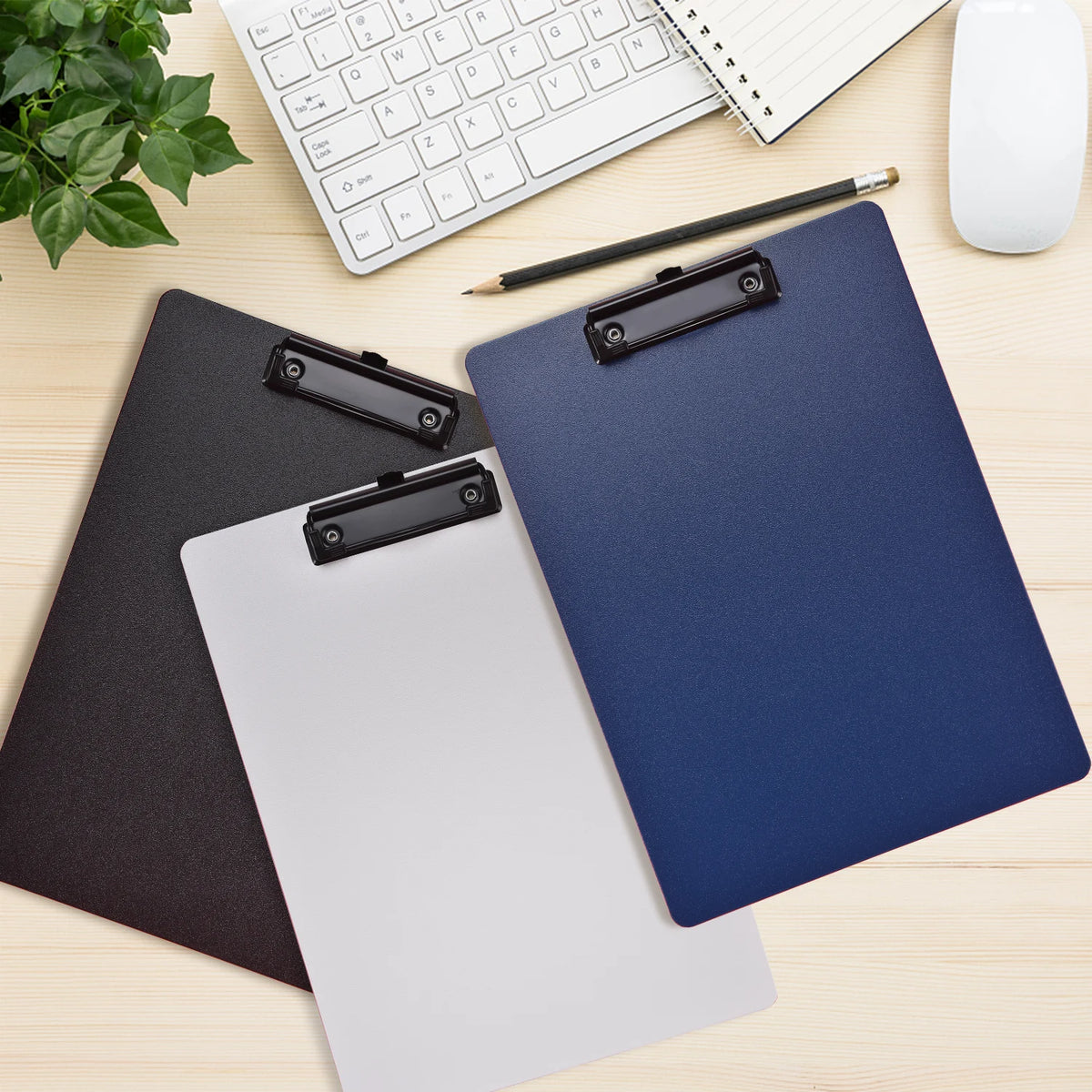 Blue A4 file folder clipboard with writing pad, memo clips, and test paper storage for school and office organization.