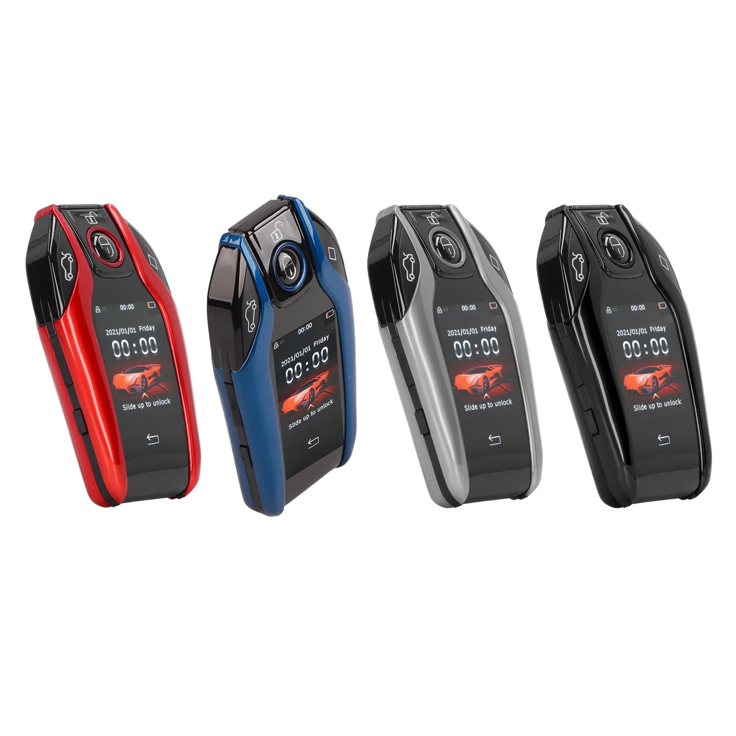 Blue BackupMyFilesNow.com Car Smart Key with LCD touch screen, universal remote keyless entry for start-stop engine button models