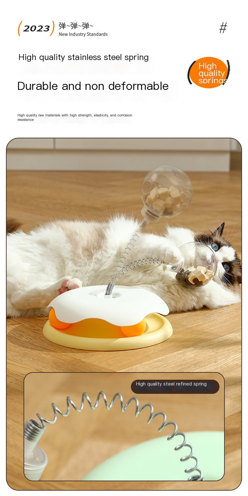 Blue leaky ball cat toy from BACKUPMYFILESNOW.COM® sitting on a white surface, designed to entertain cats with its unique shape.
