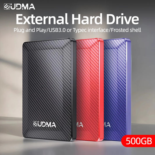 BackupMyFilesNow USB 3.0 external hard drive in blue, available in 320GB, 500GB, and 1TB, durable storage for PC and laptop data backup.