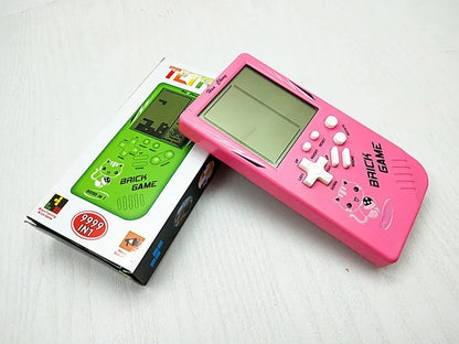 Blue classic handheld game machine for kids with retro design, music playback, and simple pleasure games for children.