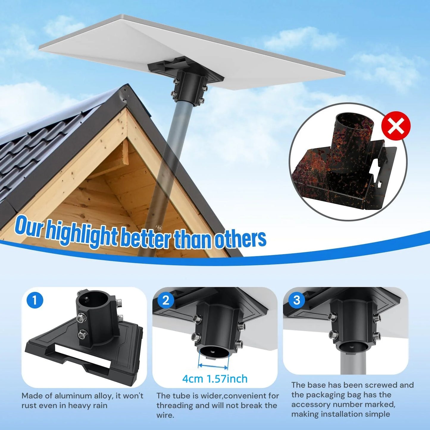 Blue pipe adapter for Starlink Gen 3 roof pole mount, wall stand, round mounting kit, compatible with Starlink Gen3 V3 dish