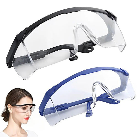 Blue safety protective glasses by BACKUPMYFILESNOW.COM® designed to be dustproof, waterproof, and anti-splash for work and cycling safety.