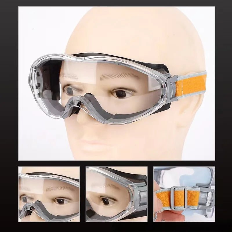 Blue fully enclosed cycling goggles by BACKUPMYFILESNOW.COM® with anti-dust, anti-fog, scratch-resistant, impact-proof safety design