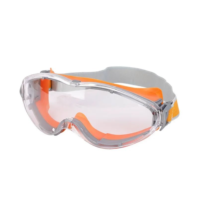 Blue fully enclosed cycling and mountaineering goggles by BACKUPMYFILESNOW.COM® with anti-dust, anti-fog, anti-scratch, and impact-proof features.