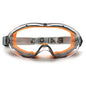 Blue industrial safety goggles with clear anti-fog lenses, designed to fit over glasses for eye protection for men and women.