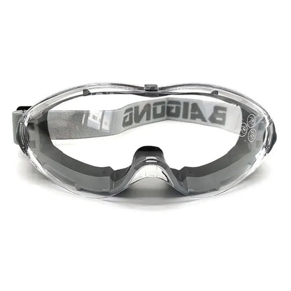 Industrial safety goggles with clear anti-fog lenses for men and women, designed to fit over glasses for lab and industrial eye protection.