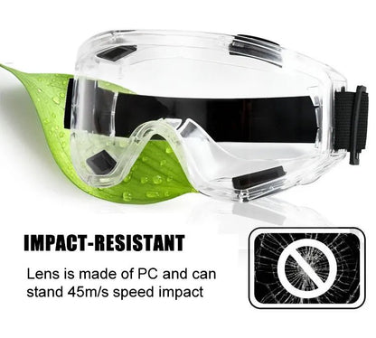 Blue anti-splash safety goggles by BACKUPMYFILESNOW.COM® with impact-resistant, windproof, anti-dust protection and wide view for work and safety.