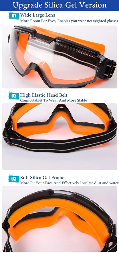 Blue anti-splash safety goggles by BACKUPMYFILESNOW.COM® with impact-resistant, windproof, anti-dust lenses for work and daily safety.