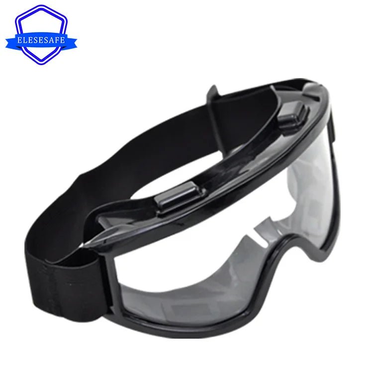 Blue safety goggles by BACKUPMYFILESNOW.COM®, impact-resistant, windproof, anti-dust protective glasses with wide view for work and DIY safety.