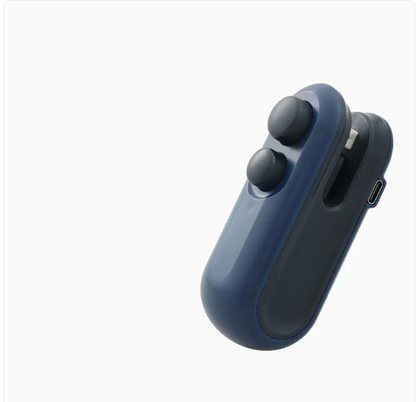 Blue portable USB rechargeable vacuum sealer with compact design and easy sealing function from BACKUPMYFILESNOW.COM®.