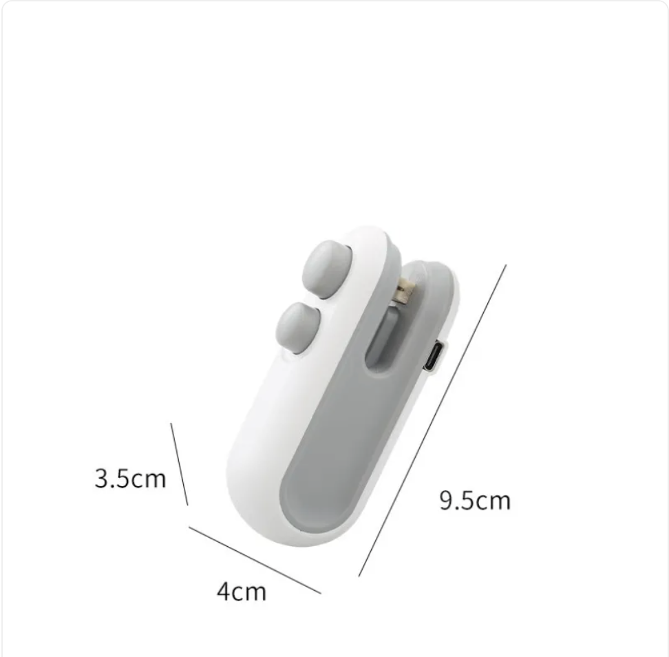 Blue portable USB rechargeable vacuum sealer from BACKUPMYFILESNOW.COM®, compact appliance for sealing food and preserving freshness.