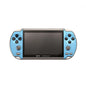 Blue and red handheld retro gaming console with screen, buttons, and direction pad, designed for portable mini arcade gaming.