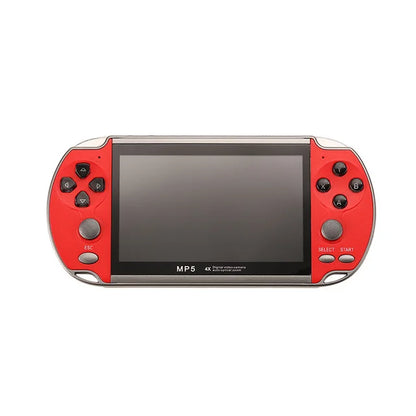 Blue and red portable handheld retro gaming console with a small screen and control buttons, ideal for pocket retrogaming fun.