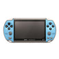 Blue and red portable handheld gaming console with retro arcade design, featuring a screen and control buttons for pocket retrogaming.