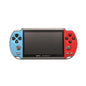Blue and red portable handheld gaming console with retro arcade design, featuring a small screen and control buttons for family retrogaming.