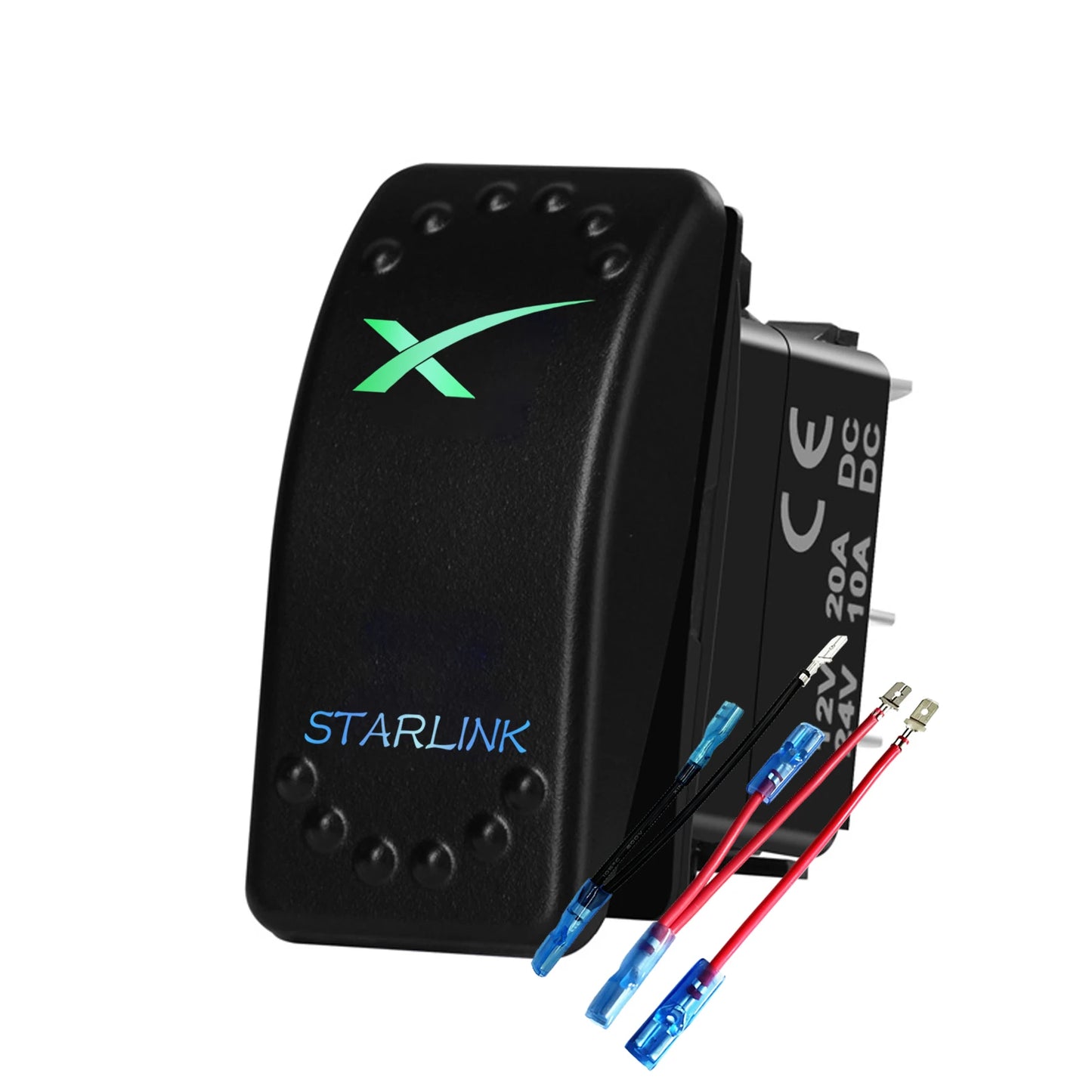 Blue and red LED 12V Starlink marine rocker switch with waterproof SPST toggle for Starlink dish antenna and vehicle control.
