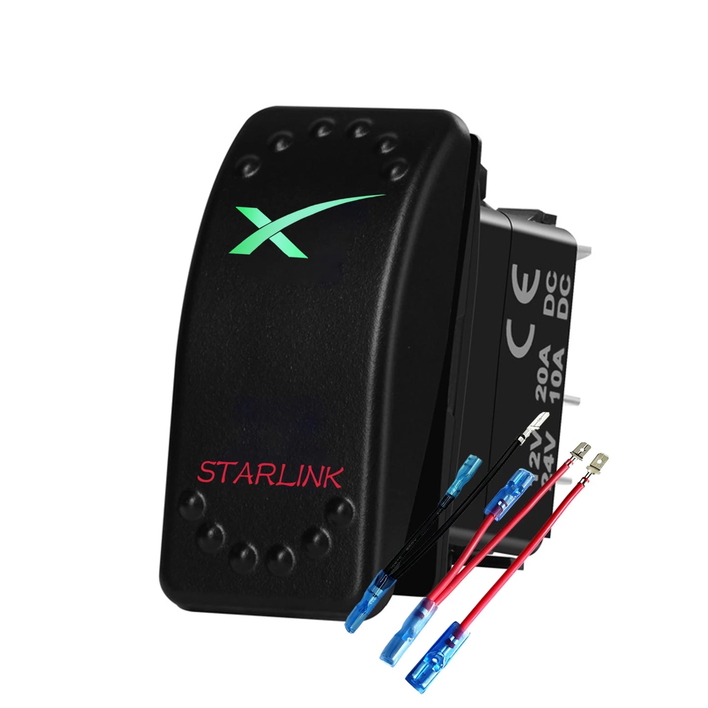 12V Starlink waterproof marine toggle switch with red and blue LEDs, for on/off control of Starlink dish antenna or router in vehicles.