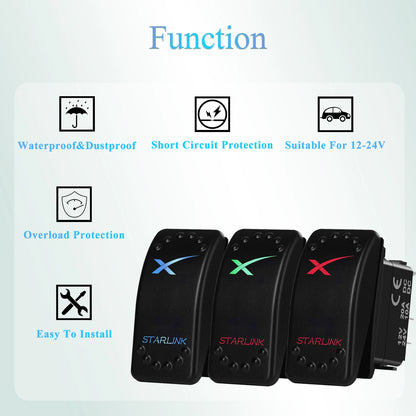 Blue and red LED 12V Starlink rocker switch, waterproof marine toggle switch for Starlink dish antenna and router control in SUV.