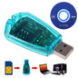 Blue USB SIM card reader by SIANCS, portable and high-speed, for GSM and CDMA phones, with SMS backup capability on PC.