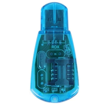 Blue SIANCS high-speed USB SIM card reader for GSM and CDMA phones, with SMS backup for PC.