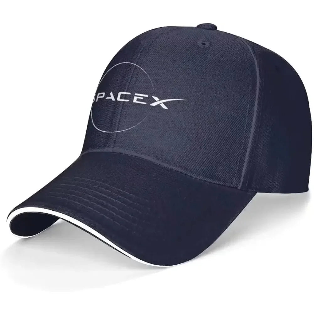 Blue SpaceX baseball cap for men and women, adjustable space-themed athletic hat with NASA logo and modern design.
