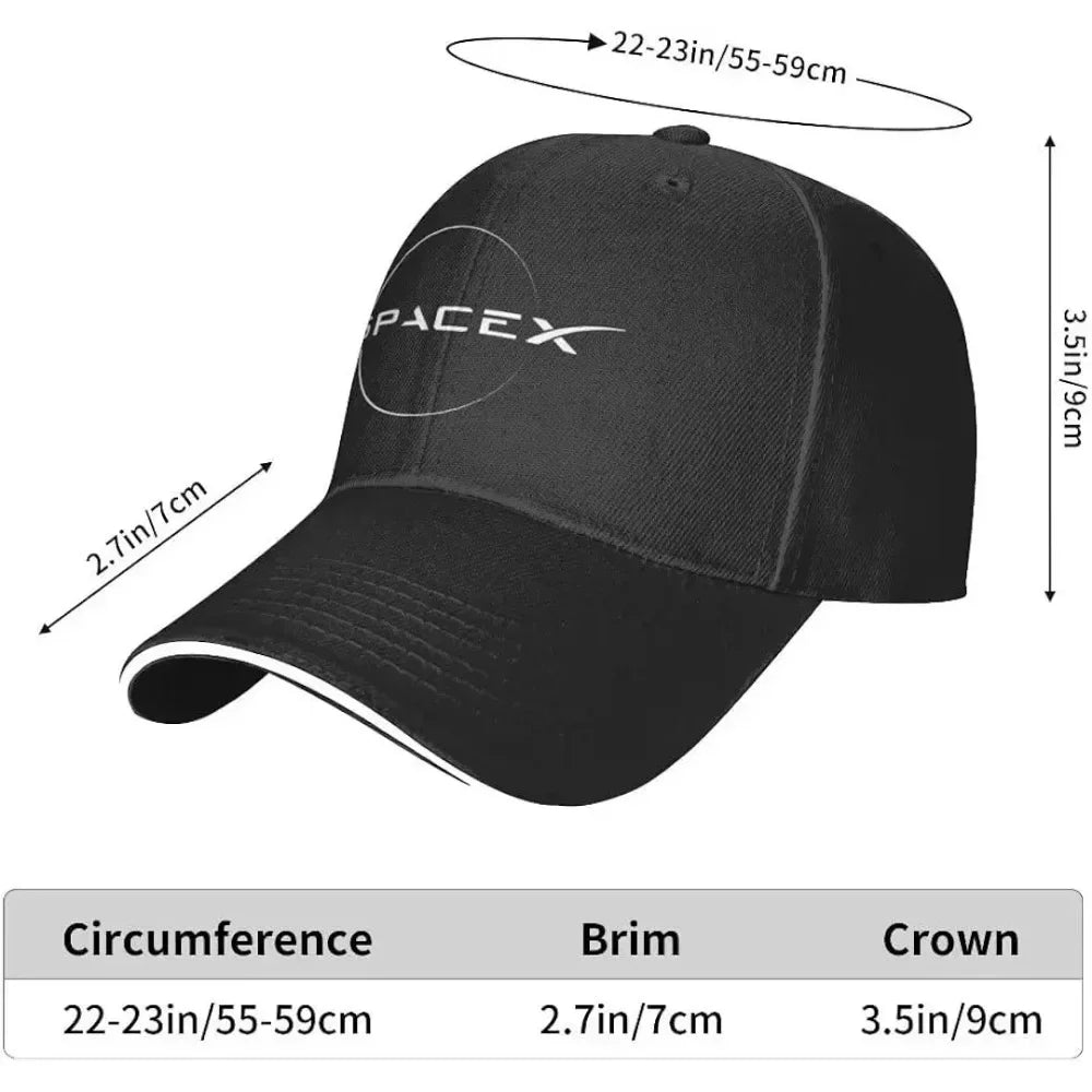 Blue SpaceX baseball cap for men and women, adjustable athletic hat featuring space-themed design and branding.