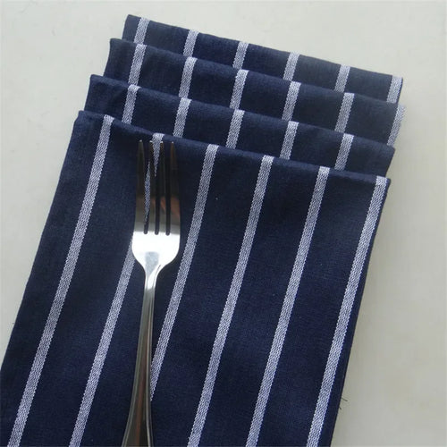 Blue striped cotton kitchen tea towel, 40x60cm, classic plaid design, ideal for dish drying and home decor.