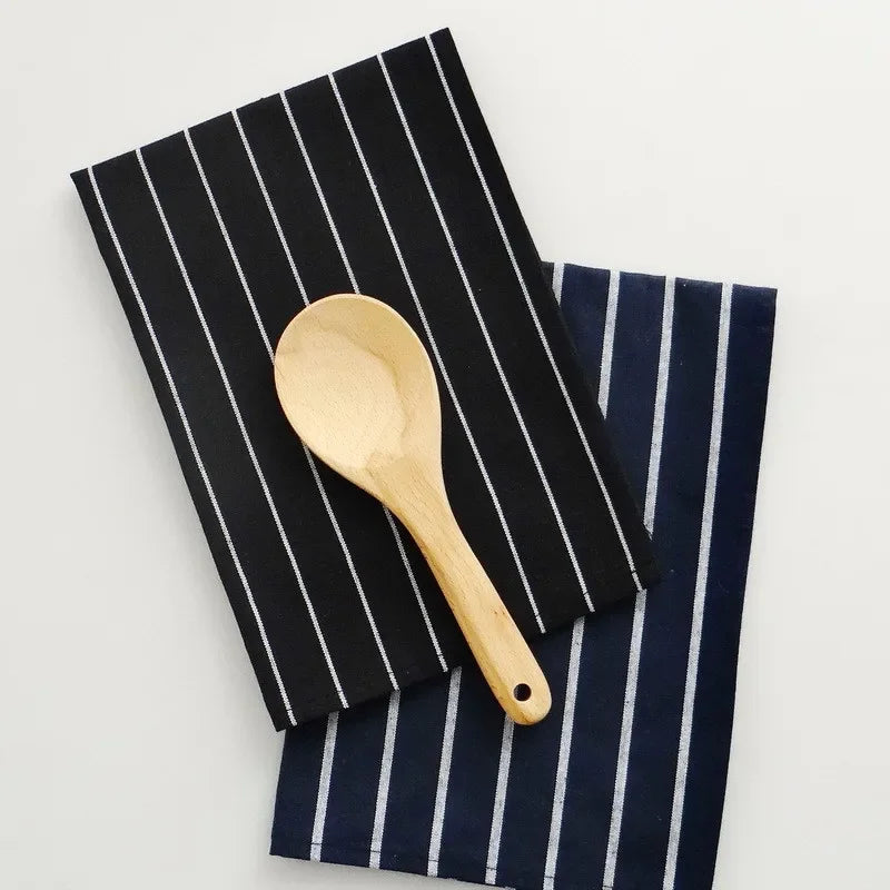 Blue striped cotton kitchen tea towel with classic plaid design, 40x60cm dish cleaning cloth for home, party, and table decor.