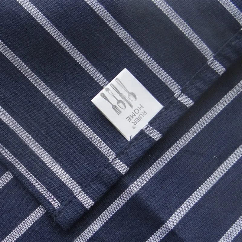 Blue striped cotton kitchen tea towel, 40x60cm, classic plaid design, ideal for dish cleaning, home decor, and table setting.
