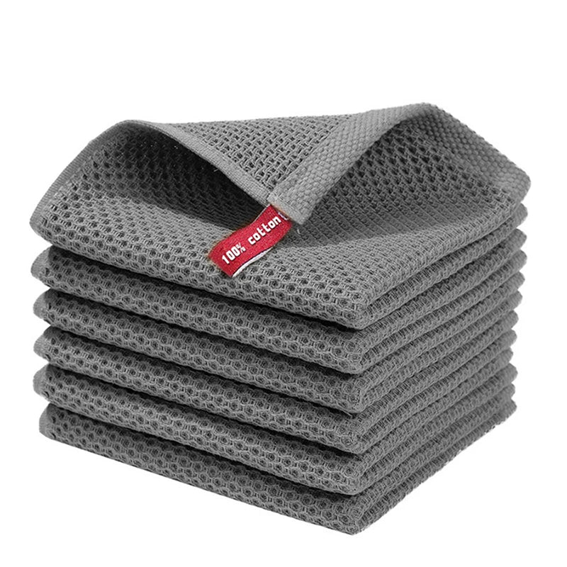 Blue cotton dish towels with honeycomb texture, soft, absorbent kitchen dish rags, breathable face wash towels, household cleaning cloths
