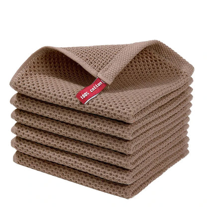Blue cotton dishcloths with honeycomb texture, soft and absorbent kitchen dish rags for cleaning and face washing.