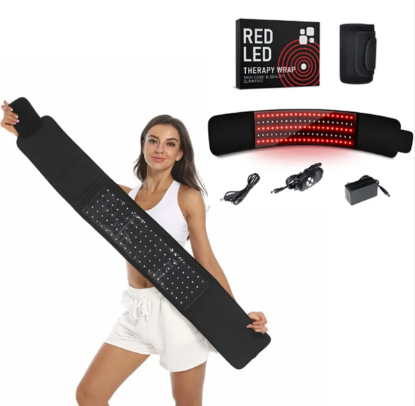 Blue LED infrared belt therapy device from BackupMyFilesNow.com showing a wearable belt with LED lights for infrared therapy.