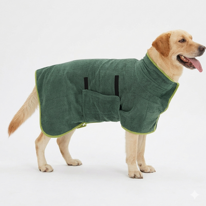 Blue pet bathrobe and fast drying towel from BACKUPMYFILESNOW.COM®, designed to keep pets warm and dry after baths.