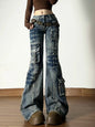 American Vintage Y2K jeans for women, high-street cargo flare pants with multi-pocket design, casual punk style, floor-grazing length