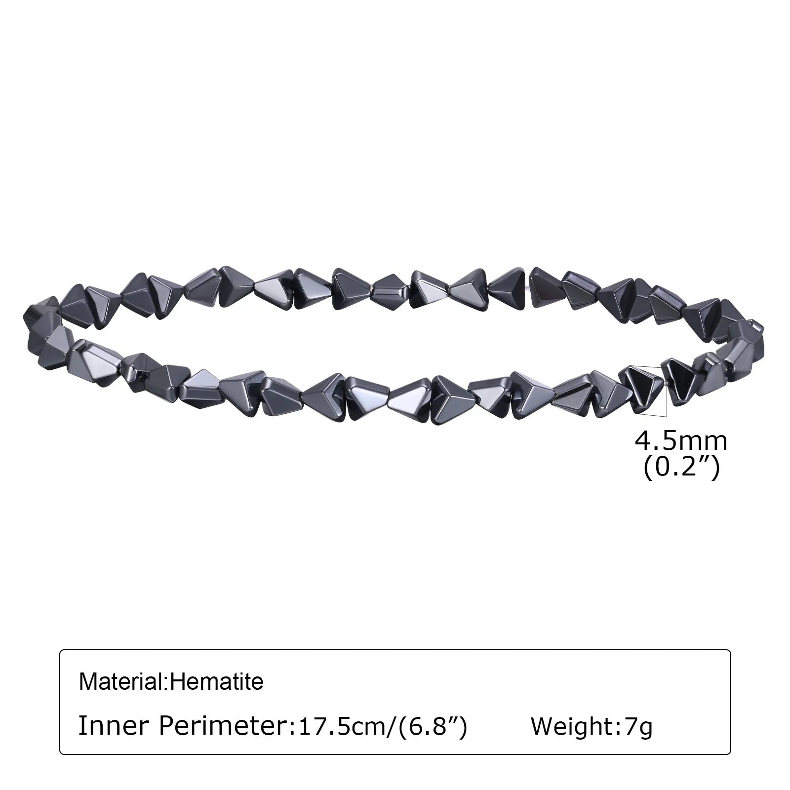 Black triangle beads bracelet for men and women, unisex stretch hematite wristband jewelry with handmade design and stylish appearance.