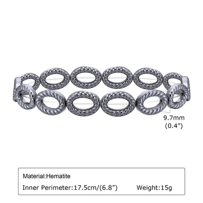 Black triangle beads stretch bracelet for men and women, unisex hematite wristband, handmade jewelry with gallstone accents.