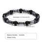 Black triangle beads bracelet for men and women, unisex stretch hematite wristband with handmade gallstone jewelry design.