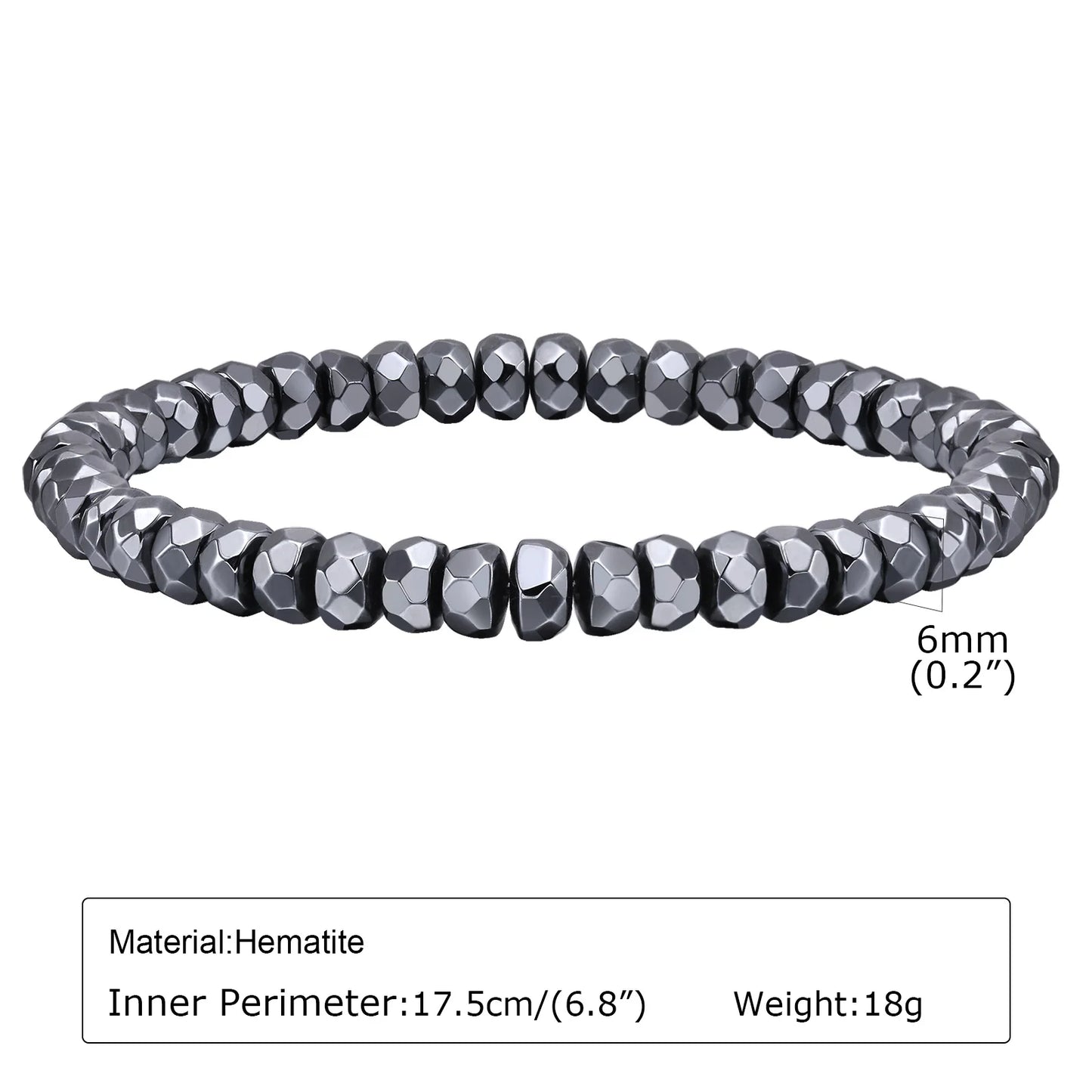 Black triangle beads bracelet for men and women, unisex hematite wristband with stretch design, handmade jewelry by Vnox.