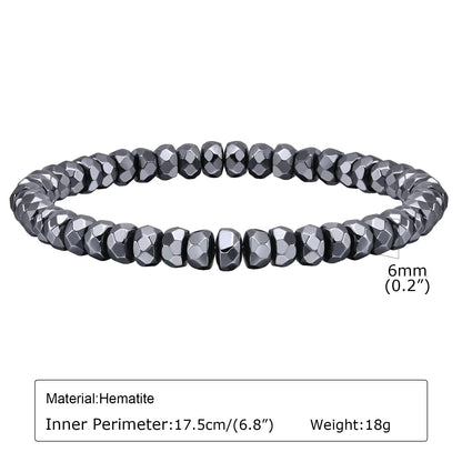 Black triangle beads bracelet for men and women, unisex hematite wristband with stretch design, handmade jewelry by Vnox.