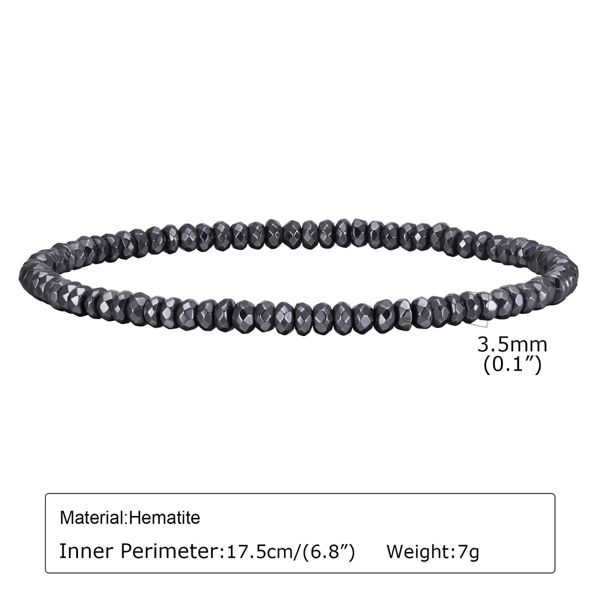 Black triangle beads bracelet for men and women, unisex stretch hematite wristband, handmade stylish jewelry by Vnox.