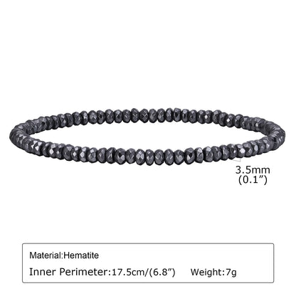 Black triangle beads bracelet for men and women, unisex stretch hematite wristband, handmade stylish jewelry by Vnox.