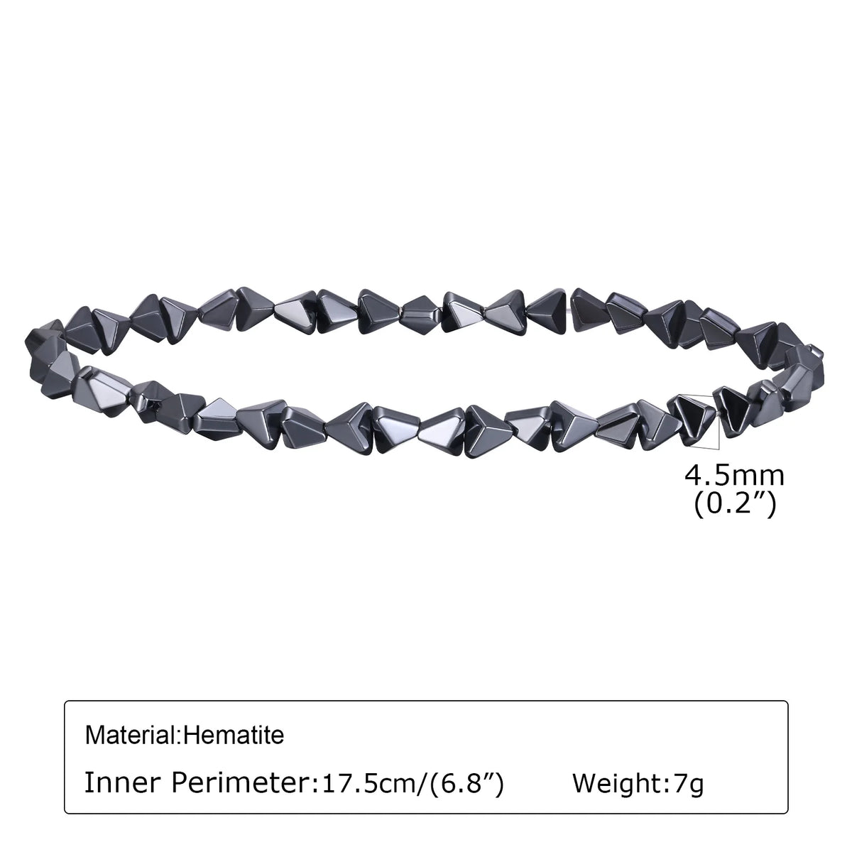 Black triangle beads bracelet for men and women, unisex stretch hematite wristband, handmade jewelry with stylish design.