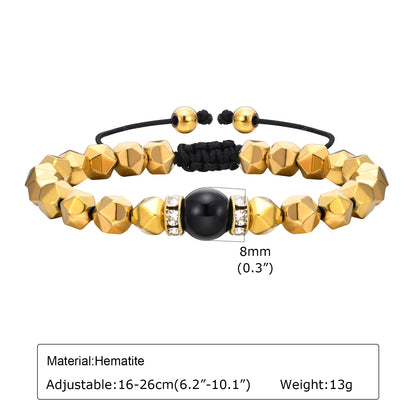 Black triangle beads bracelet for men and women, unisex hematite wristband with stretch design, handmade jewelry accessory.