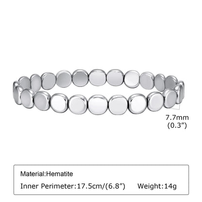 Black triangle beads bracelet for men and women, stretchy unisex hematite wristband, handmade jewelry with stylish design.