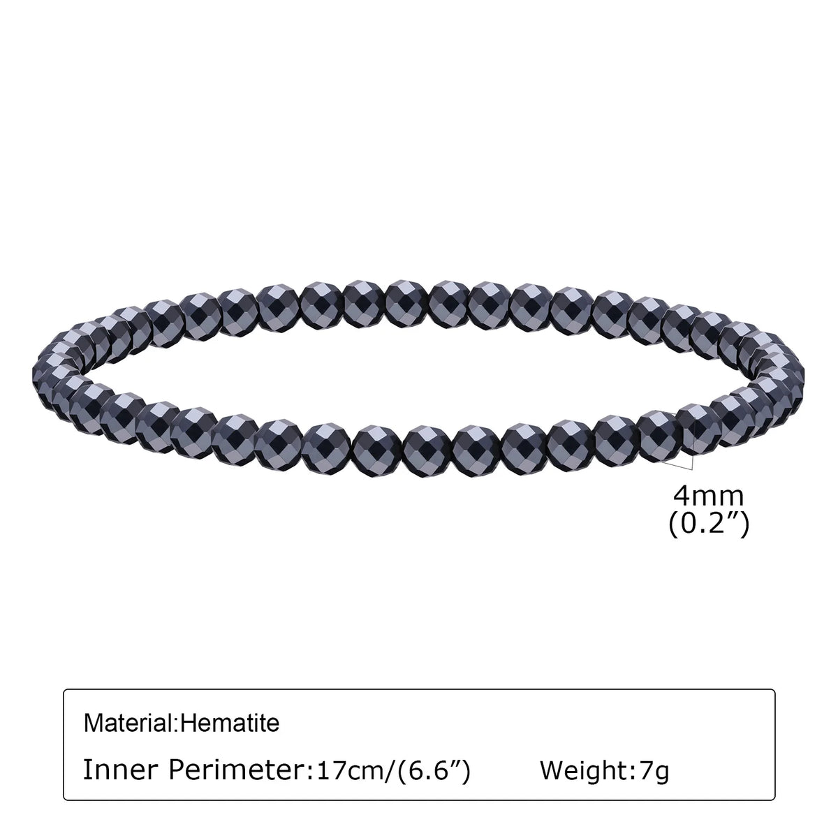 Black triangle beads bracelet for men and women, unisex stretch hematite wristband with handmade gallstone jewelry accents.
