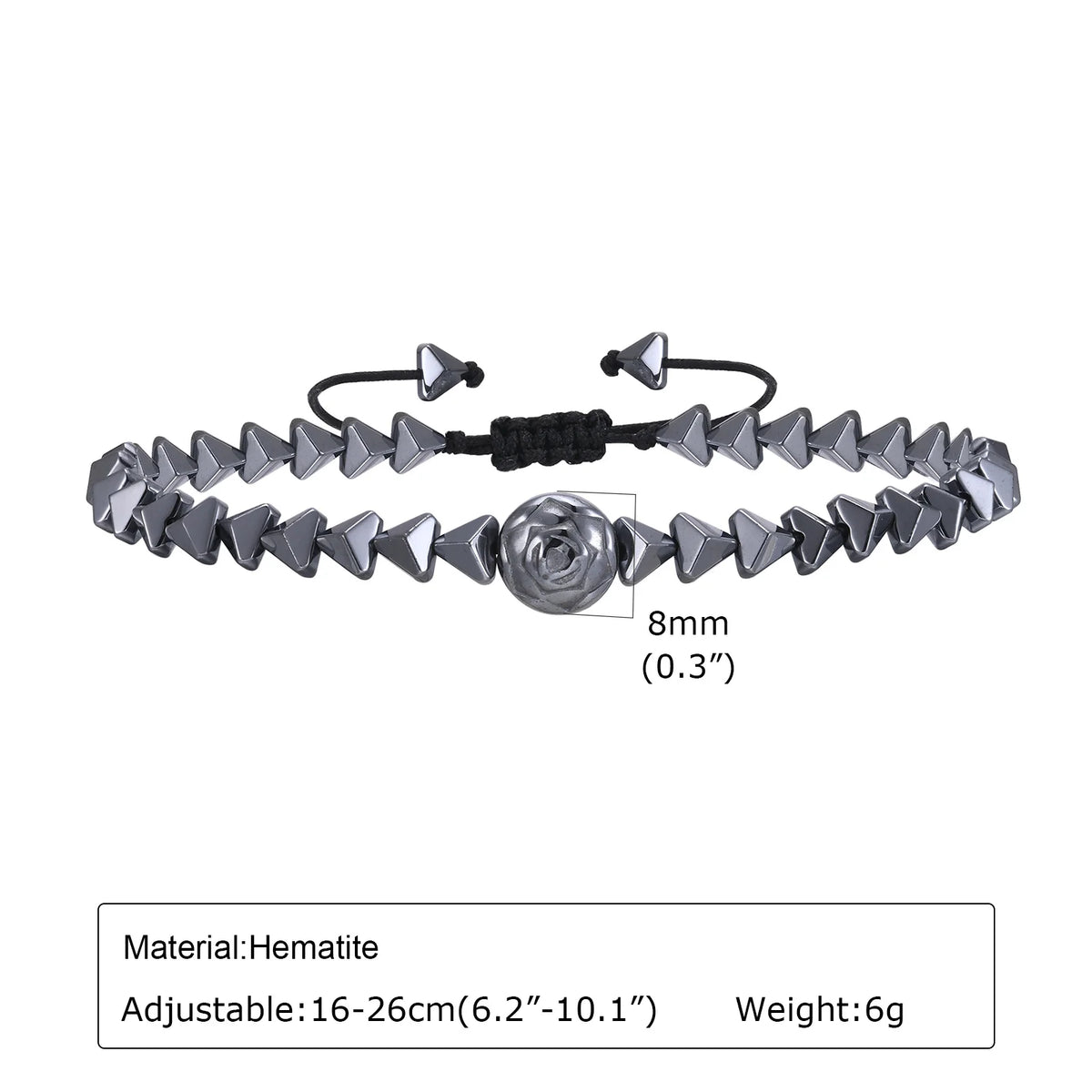 Black triangle beads bracelet by Vnox, unisex stretch hematite wristband with handmade gallstone design for men and women.